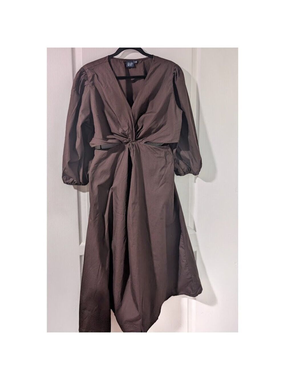 Gap | Puff Sleeve Cutout Midi Dress In Woodsy Brown (XL-Tall) - Picture 3 of 12